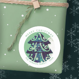 Festive Green kerstboomfamilie Feestdagen Ronde Sticker