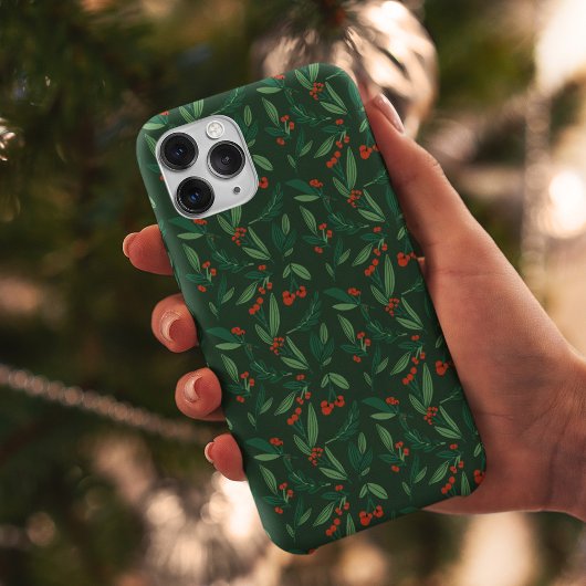 Festive Green Kerstmis Holly Berry Holiday iPhone Hoesje