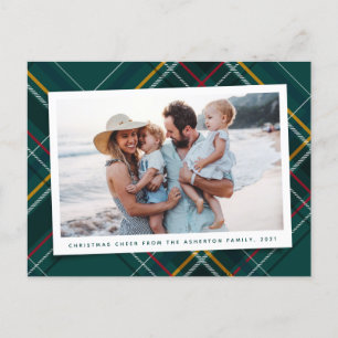 Festive green kerstplein één foto feestdagenkaart