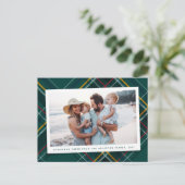 Festive green kerstplein één foto feestdagenkaart (Staand voorkant)