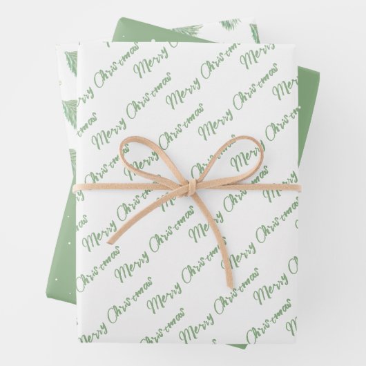 Festive Green Merry Christmas Tree Waterverf Inpakpapier Vel (In situ)