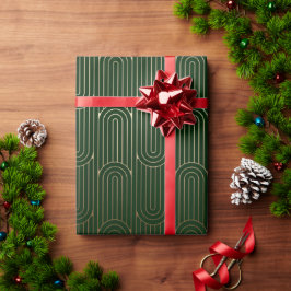 Festive Green Modern Art Deco Gold Pattern 102 Cadeaupapier