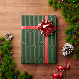 Festive Green Modern Art Deco Gold Pattern 102 Cadeaupapier