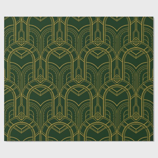 Festive Green Modern Art Deco Gold Pattern 104 Cadeaupapier (Vlak)