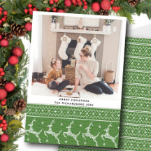 Festive Green Nordic Sweater Reindeer Pattern