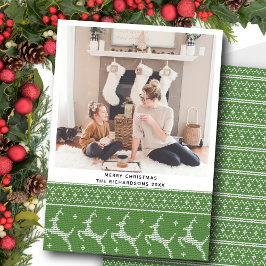Festive Green Nordic Sweater Reindeer Pattern Feestdagenkaart