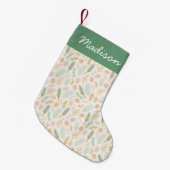 Festive Green Pine Boughs and Gold Foliage Pattern Kleine Kerstsok (Voorkant (Hangend))