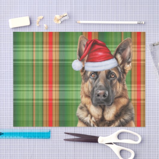 Festive Green Plaid German Shepherd Dog Christmas Tissuepapier (Craft)