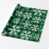 Festive Green Plaid Snowflake Buffalo Check Gift  Cadeaupapier (Uitgerold)