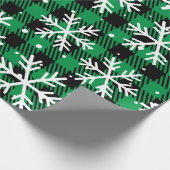 Festive Green Plaid Snowflake Buffalo Check Gift  Cadeaupapier (Hoek)