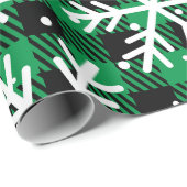 Festive Green Plaid Snowflake Buffalo Check Gift  Cadeaupapier (Rol Hoek)