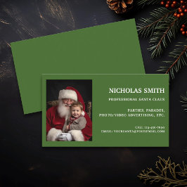 Festive Green Professional Santa Claus Photo Visitekaartje