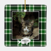 Festive Green Pset Cat Name Kerstmis Keramisch Ornament (Achterkant)