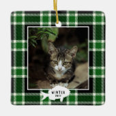 Festive Green Pset Cat Name Kerstmis Keramisch Ornament (Voorkant)
