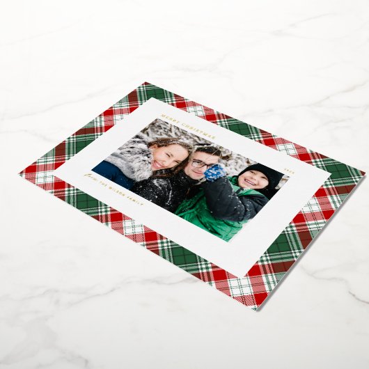 Festive Green Pset Pattern Foto Merry Kerstry Folie Feestdagenkaart (Gedraaid)