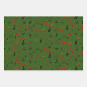 Festive Green Red en Gold Reindeer Inpakpapier Vel