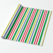 Festive Green Red Gold Blue Vertical Stripes Cadeaupapier (Uitgerold)