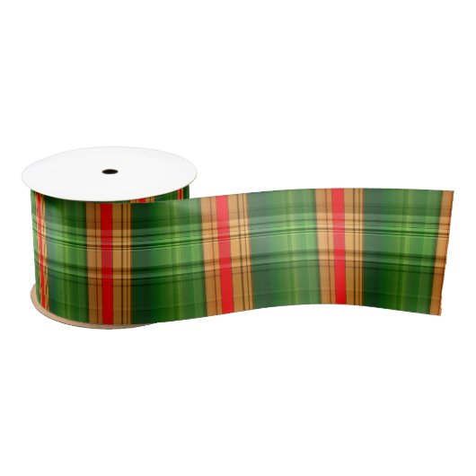 Festive Green, Red & Gold Pset (Tartan) Satin Rib Satijnen Lint (Spoel)