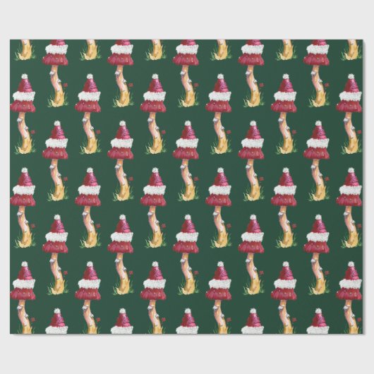 Festive Green Red Mushroom Patroon met kerstcadeau Cadeaupapier (Vlak)
