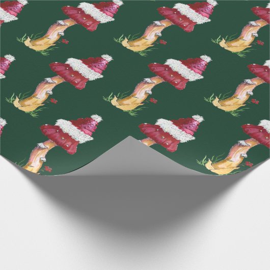 Festive Green Red Mushroom Patroon met kerstcadeau Cadeaupapier (Hoek)