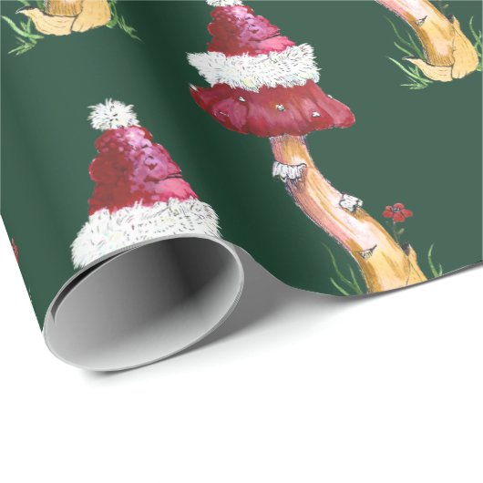 Festive Green Red Mushroom Patroon met kerstcadeau Cadeaupapier (Rol Hoek)