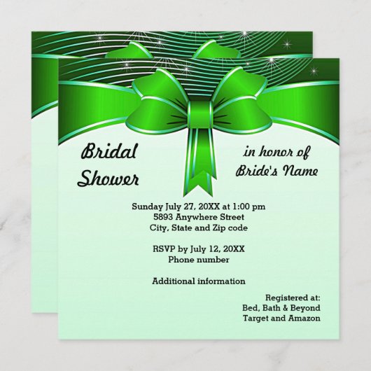 Festive Green Ribbon Bridal Shower Invitation Kaart (Voorkant / Achterkant)