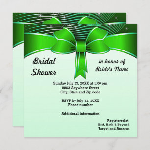 Festive Green Ribbon Bridal Shower Invitation Kaart