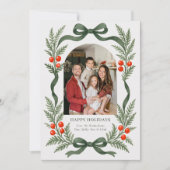 Festive Green Ribbon Christmas Card Feestdagenkaart (Voorkant)