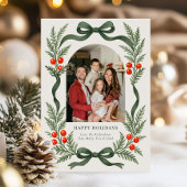 Festive Green Ribbon Christmas Card Feestdagenkaart