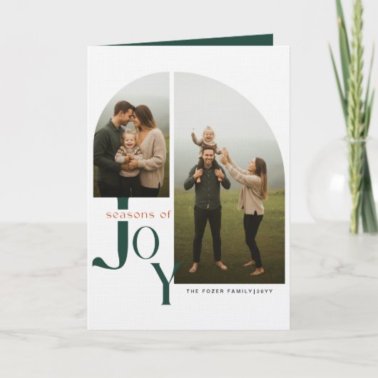 Festive Green Script Folded Two Photo Christmas Feestdagen Kaart (Voorkant)
