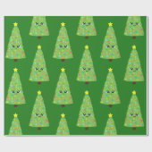 Festive Green Smiling Kawaii kerstboom Kind Cadeaupapier (Vlak)