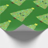 Festive Green Smiling Kawaii kerstboom Kind Cadeaupapier (Hoek)