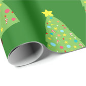 Festive Green Smiling Kawaii kerstboom Kind Cadeaupapier (Rol Hoek)