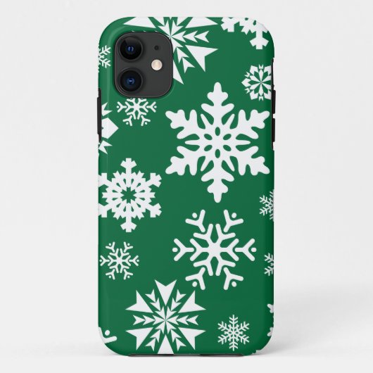 Festive Green Snowflakes Kerstfeestdag Patroon Case-Mate iPhone Case (Achterkant)