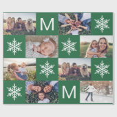 Festive Green Snowflakes Photo Collage Kerstmis Cadeaupapier (Vlak)