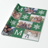 Festive Green Snowflakes Photo Collage Kerstmis Cadeaupapier (Uitgerold)