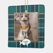 Festive Green Tartan Pset Cat Name Kerstmis Keramisch Ornament (Links)