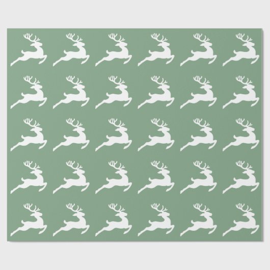 Festive Green White Deer Pattern Kerstmis Cadeaupapier (Vlak)