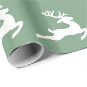 Festive Green White Deer Pattern Kerstmis Cadeaupapier (Rol Hoek)