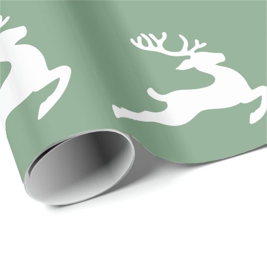 Festive Green White Deer Pattern Kerstmis Cadeaupapier (Rol Hoek)