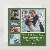 Festive Green White Foto Best Friend Kerstmis Kaart (Voorkant)