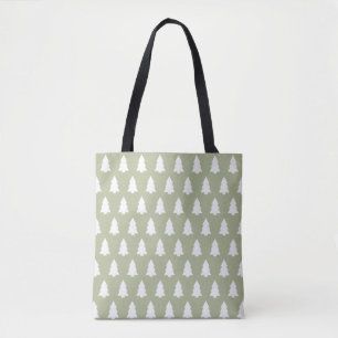 Festive Green White-kerstboompatroon Tote Bag