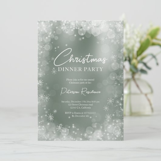 Festive green white sneeuwelegant kerst kaart (Staand voorkant)