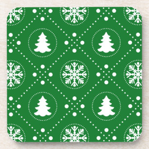 Festive Green White Winter Kerstpatroon Bier Onderzetter
