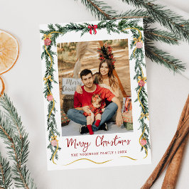 Festive Greenery & Bows Merry Christmas 1 Photo Feestdagenkaart