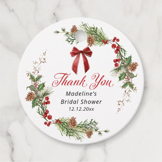 Festive Greenery Christmas Bridal Shower  Bedankjes Labels (Voorkant)