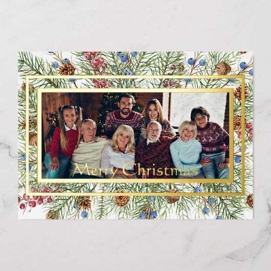 Festive greenery foto lijst aangepast kerstfeest H Folie Feestdagenkaart (Voorkant)