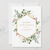 Festive Greenery Gold Foil Lijst Merry Kerstmis Feestdagenkaart (Voorkant)