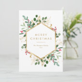 Festive Greenery Gold Foil Lijst Merry Kerstmis Feestdagenkaart (Staand voorkant)