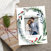 Festive Greenery & Holly Berries Wreatfoto Feestdagenkaart